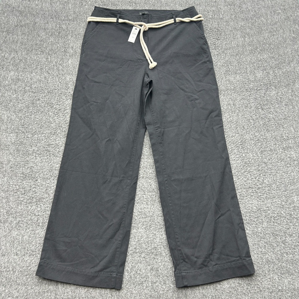 Talbots High Rise Heritage Wide Leg Ankle Pants Black 10 Petite Rope Belt Career